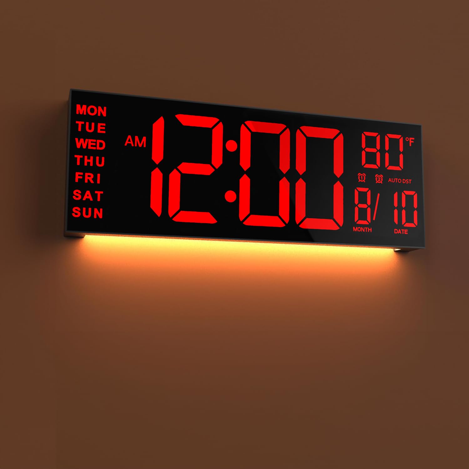 JALL 13" Large Digital Wall Mount Clock, Count Down Timer, Alarm, Big LED, DST, Temperature for Living Room Classroom Desk, Xmas, Birthday Gift for Senior Mom Dad Image