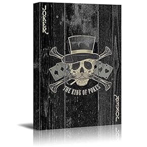 Poker Cards Canvas Wall Art - Joker - Sir Skull with Poker Cards - Gallery Wrap Modern Home Art | Ready to Hang - 12x18 inches