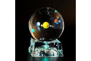 VANORY Solar System 3D Crystal Ball with LED lamp Base Clear 80mm (3.15 inch) Glass Birthday Gift for Kids, Teacher of Physics, Valentine's Day Gifts, Lover of The Universe, Boy/Friend, Classmates
