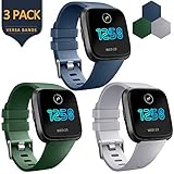 AK [3 Pack] Soft TPU Bands Compatible with Fitbit Versa, Elastomer Replacement Wristband Sports Waterproof Strap for Fitbit Versa Lite Smart Watch Women Men (Large, Olive Green/Navy Blue/Gray)