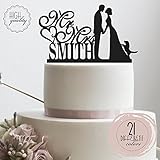 Personalized Wedding Cake Topper with Dog, Mr and Mrs Cake Topper Letters, Monogram Wedding Cake Topper - Solid Colors