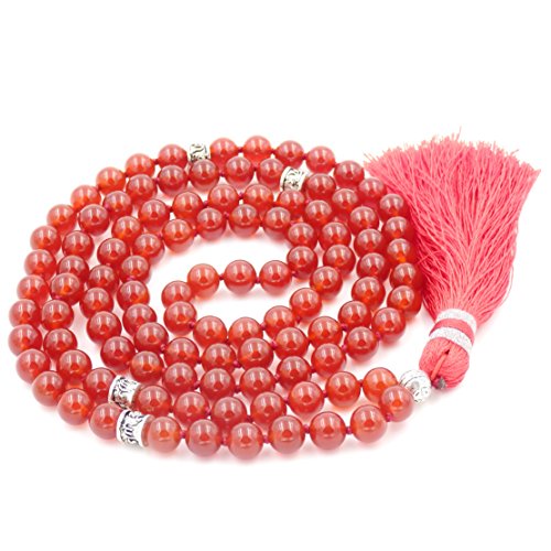 Gemstone Mala Beads Necklace, Mala Bracelet, Buddha necklace, Hand Knotted Mala (Red Agate)