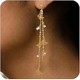 Raicegs Long Earrings for Women 18K Gold Plated Elegant Dangle Earrings with Butterfly Pearl Shell Heart Star Cubic Zircon Dainty Gold Tassel Earrings for Women Gift Jewelry for Birthday Wedding Party