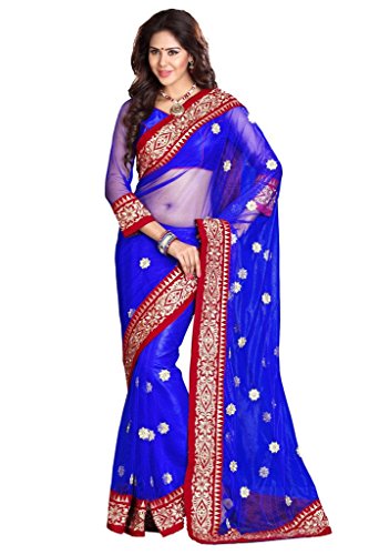 Mirchi Fashion Women's Net Zari Embroidered Wedding Cocktail Partywear Saree