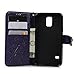 S5 Case,Samsung Galaxy S5 Case - Mavis's Diary 3D Handmade Wallet Embossed Floral Bling Crystal Diamonds Shiny Gems Butterfly PU Leather Flip Cover with Hand Strap Magnetic Clasp Card Holders - Purple