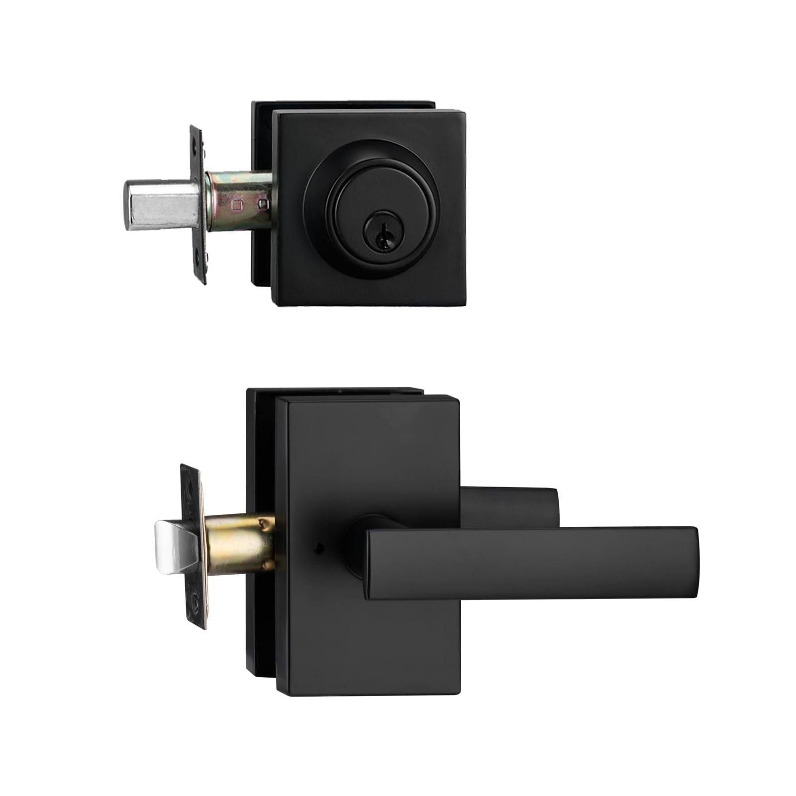 Photo 1 of NCSEN Matt Black Exterior Door Lock Setl, Front Door Handle with Deadbolt Lock, Heavy Duty Entry Door Handlset