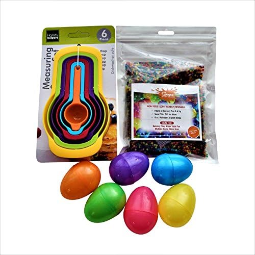 Water Beads For Kids With 6 Plastic Eggs & 6 Colorful Measuring Spoons Perfect Home or Classroom Toy And Gift For Kids All In One Sensory Scoop & Sort Bundle With Token of Appreciation for Mom