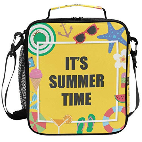 It's Summer Time With Ice Cream Sunglasses Lunch Box Insulated Lunch Bag Large Freezable Starfish Orange Juice Watermelon Bikini Beach Lunch Bag Tote Cooler Lunch Meal with Shoulder Strap for School