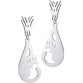 ‎555Jewelry Stainless Steel Cute Hanging Cat Earrings Dangling Drop - Cat Jewelry for Women