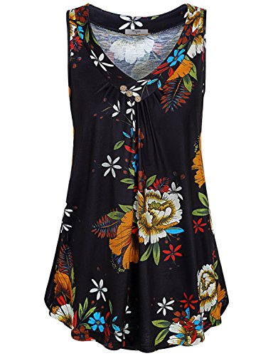 image for Cestyle Printed Tank Tops for Women,Female Sleeveless Pleated Front Dr