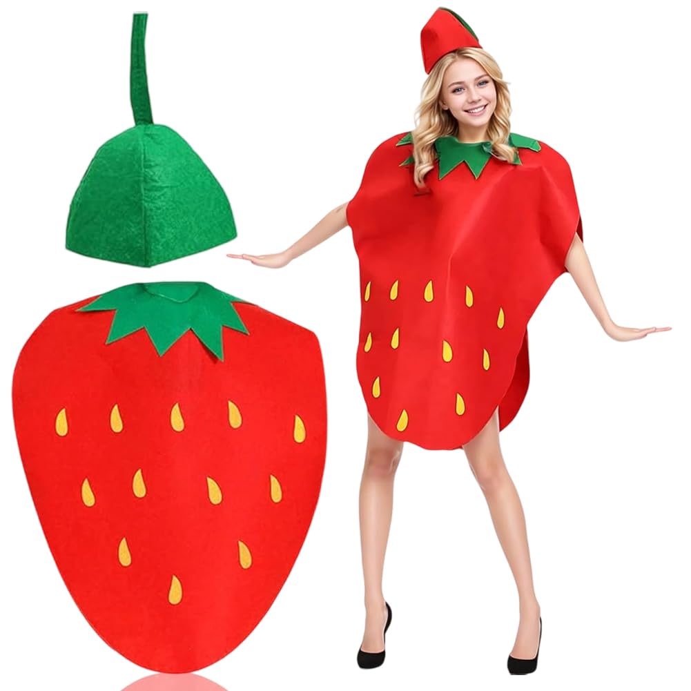 JynxtoyZeal Adult Fruit Costume Outfit, Unisex Adult Fruit Costume Bundle,Fun Fruit Fancy Dress with Leaf Headpiece,Fruit Cosplay Costume for Masquerade