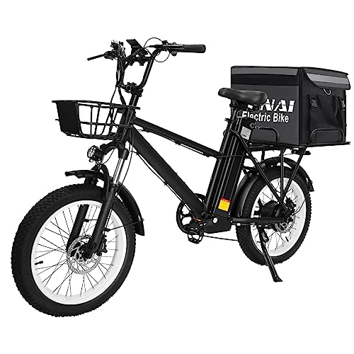 KELKART Bicicleta eléctrica de Entrega con batería de 48V 28AH, neumáticos gordos de 20 * 3.0 Pulgadas con Frenos de Aceite hidráulico, 7 velocidades, Asistencia de Pedal de hasta 175 km