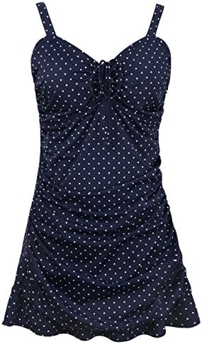 Septangle Women's One Piece Polka Dot Body Shaping Ruffled Hem Swimdress