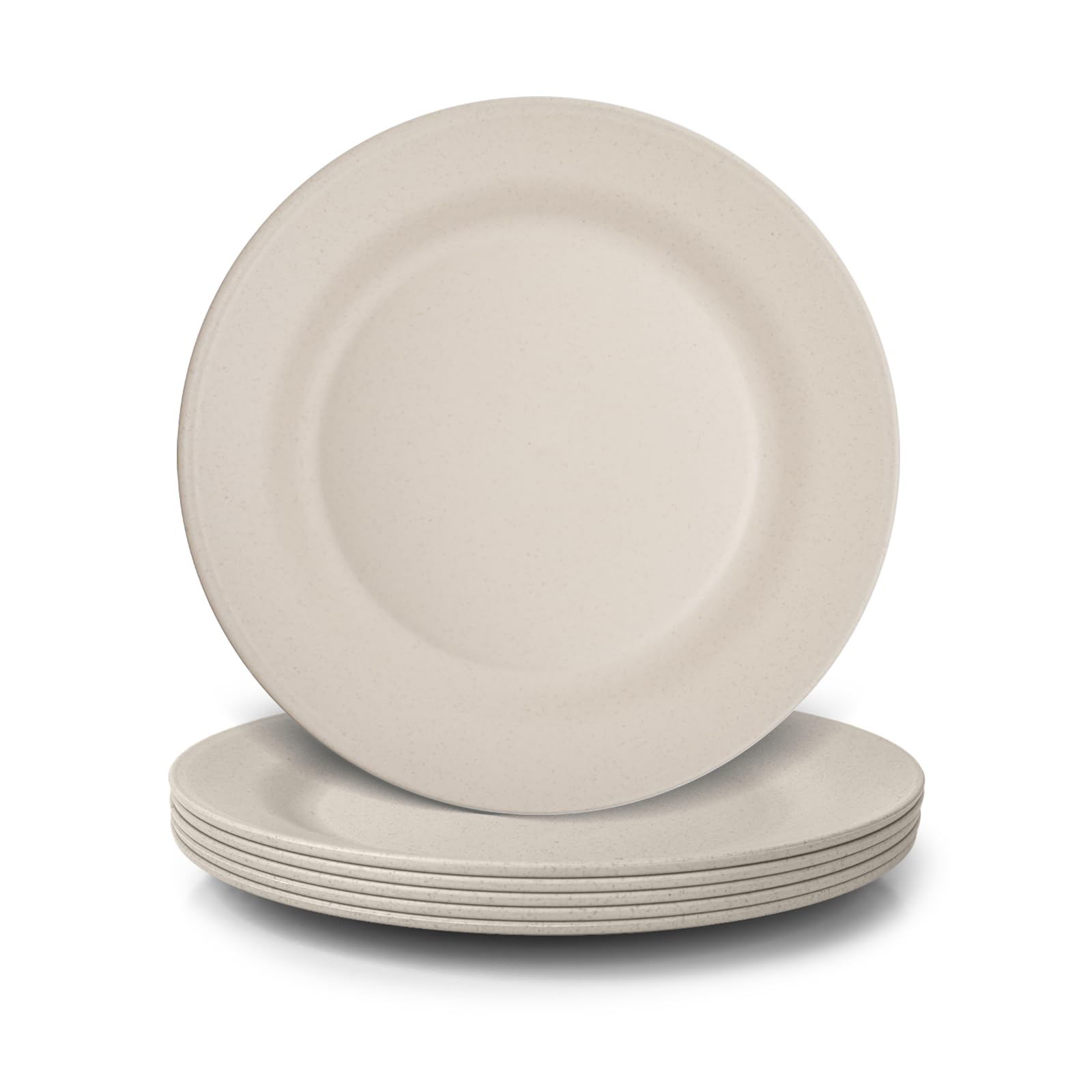 JSYMJSY 25cm Unbreakable Plates, 6pcs Plastic Dinner Plates Reusable, Lightweight Great for Camping Picnic RV BBQ Party, Microwave Safe Dishwasher Safe, Beige