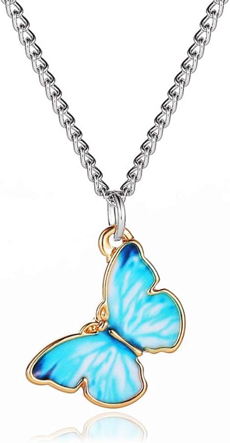 Amazon Co Jp Maruikao バタフライペンダントネックレス 蝶ネックレス アクセサリー 調整可能 シンプル カジュアル レディース 青い ホーム キッチン