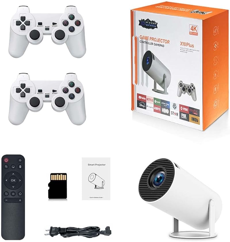 TechBrix X10 Plus Retro Game Console Projector 4K HDMI WiFi 2 Controllers