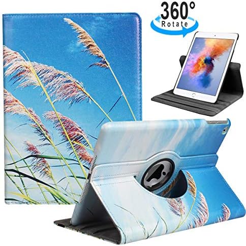 LRCXL iPad 5th/ 6th Generation Case, iPad 9.7 Inch 2017/2018 Case - Rotating Stand Protective Cover with Auto Sleep Wake for Apple ipad Air 2/ iPad Air 2013（Straw）