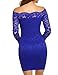 ACEVOG Women's Off Shoulder Lace Dress Long Sleeve Bodycon Casual Dresses (Small, Blue)