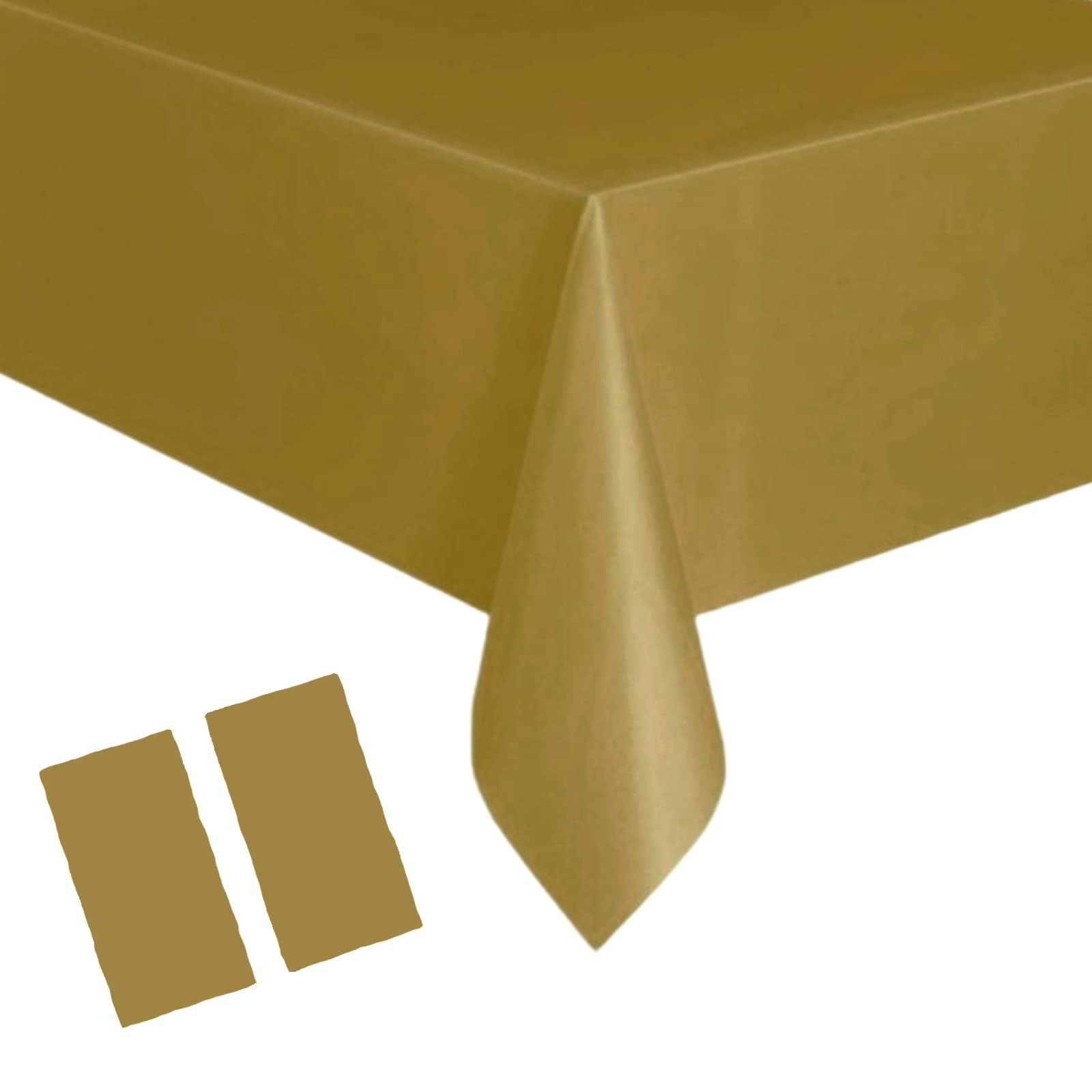 2Pcs 137*274cm Gold Disposable TableCloth Christmas Party Rectangular Dining Disposable Tablecovers Plastic Gold Table Cloth Party for Picnic,Baby Shower,Wedding,Christmas,Birthday Parties Decorations