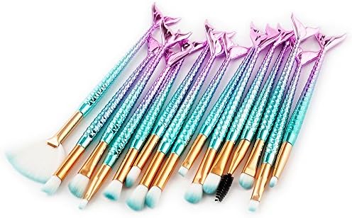 Cinidy Mermaid Makeup Brushes set 15pcs 3D Mermaid Eye Brushes Eyelash Eyeshadow Eyeliner Blending Pencil Cosmetic Brush (Green Gradient)