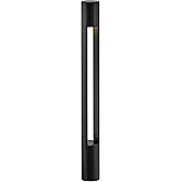 Hinkley Atlantis 12V Small Round Landscape Bollard, Aluminum, Etched Glass Lens, Modern, LED Bulb Included, Satin Black Finis