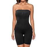 HOMETA Women's Shapewear Bodysuits Tummy Control Butt Lifter Body Shaper Strapless Seamless Mid Thigh Jumpsuit Tops