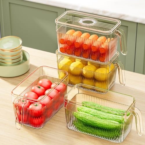 Clear Stackable Fridge Organizers & Storage XVersion 2PCS Transparent Food Storage Containers with Timer Lids & Handle | Fresh-Keeping Storage for Fruits, Vegetables & Eggs (V1)