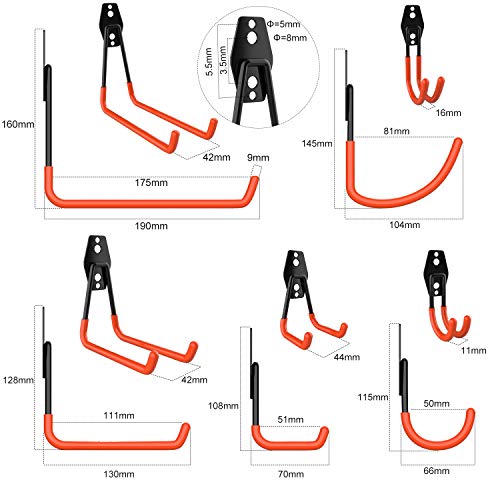 Heavy Duty Garage Storage Utility Hooks for Ladders ,NOUVCOO Wall Mount Tool Holder Different Size Double U Hook
