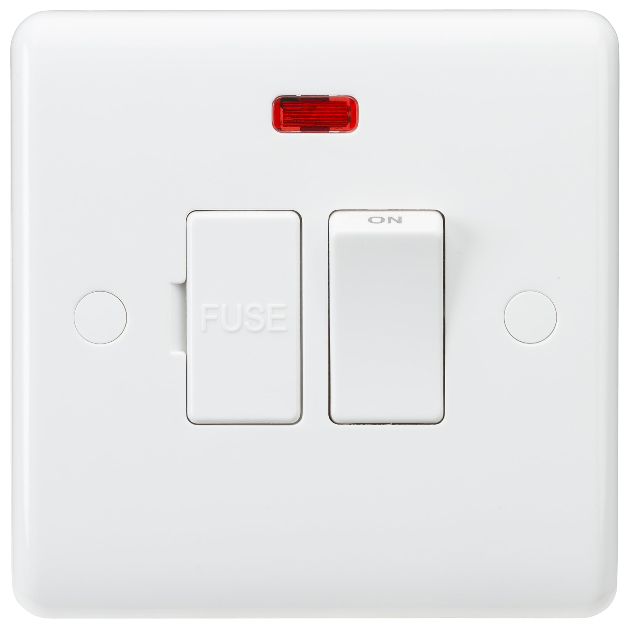 Curved Edge 13A Switched Fused Spur Unit with neon and Flex Outlet from Base