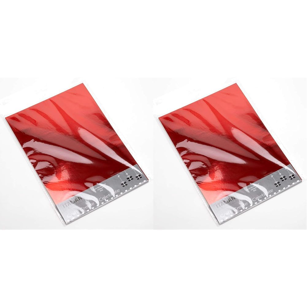 Italian Options 250GSM Mirror Card Craft Paper 10 Sheets, A4 Size, Red (Pack of 2)