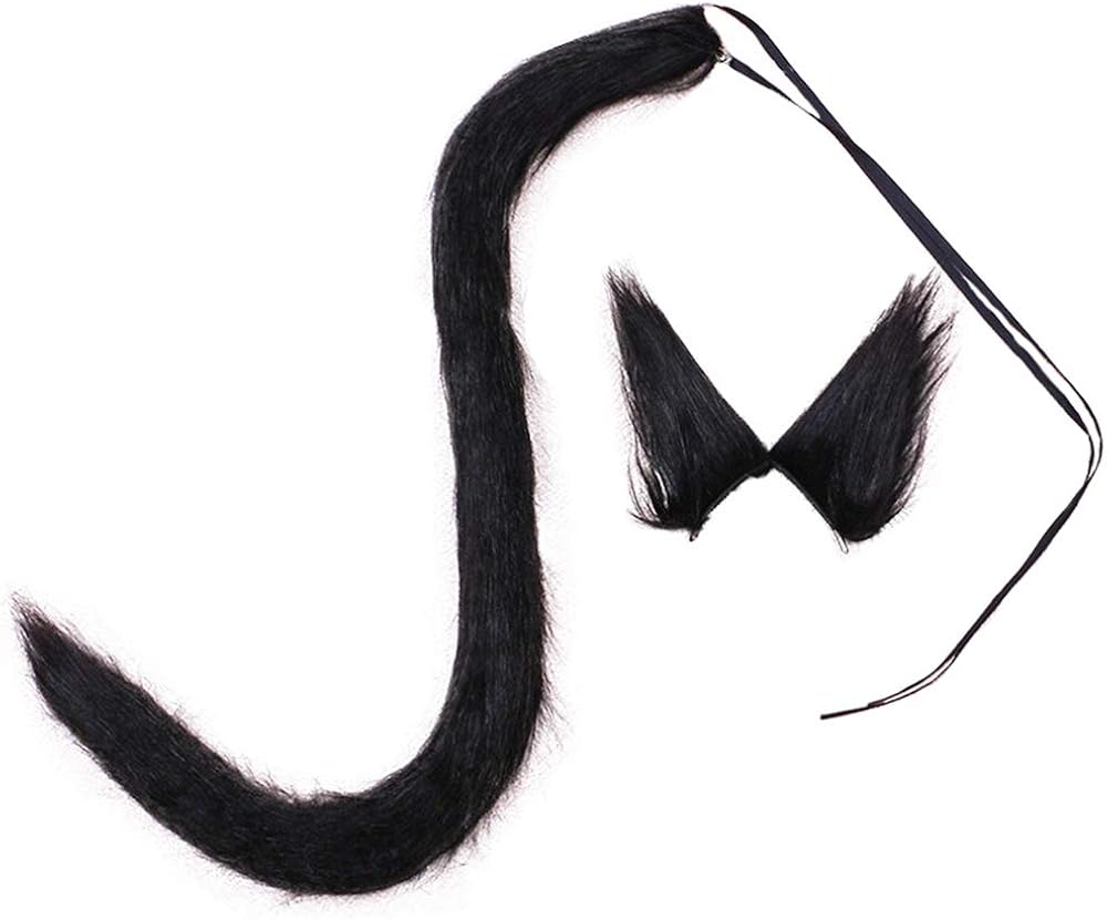Long Faux Fur Cat Ear Clips and Furry Tail Costume Set