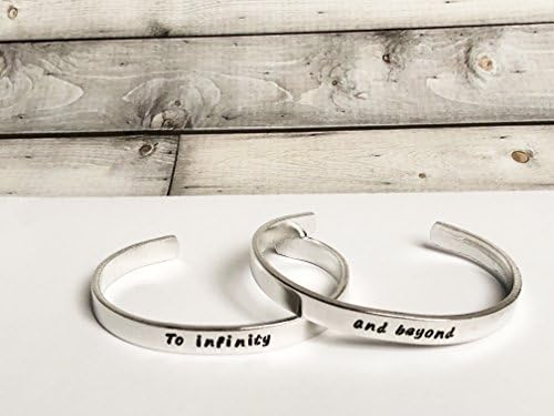 To infinity and beyond 12 gauge heavy aluminum cuff metal stamped bracelet pair