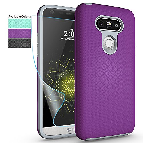 LG G5 Phone Case with HD Screen Protector,NiuBox Slim Fit Dual Layer Armor [PC + TPU Hybrid] Anti-Slip Shock Absorption Protective Phone Case Cover for LG G5 (T-Mobile,Unlocked,Verizon) - Purple