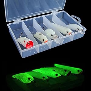 Smartcoco Lot De 5 Leurres De Pêche De Nuit 3d Phosphorescents Vib Popper Crank Minnow Crayon Lumineux Leurre Artificiel Avec Boîte à Leurre