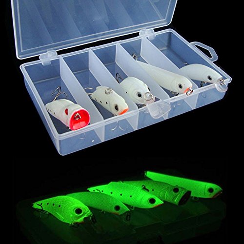 Smartcoco Lot De 5 Leurres De Pêche De Nuit 3d Phosphorescents Vib Popper Crank Minnow Crayon Lumineux Leurre Artificiel Avec Boîte à Leurre