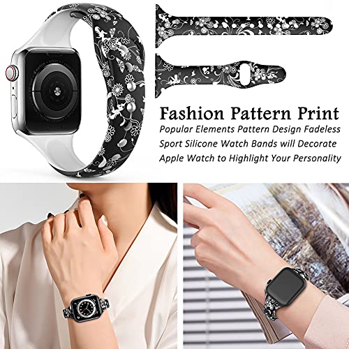 Floral Watch Bands 38mm 40mm Silicone Pattern Printed Sport Compatible with Apple Watch Band Fadeless Thin Replacement Strap for Iwatch Series SE 6/5/4/3/2/1 Pack of 6 Leopard/Peking Opera/Classic Flower/Black/Lotus/Flower/Paw