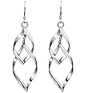 Isenretail Fashion Jewelry Ladys 925 Silver Plated Double Twist Wave Long Tassels Drop Dangle Earrings