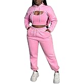 Aceilika Women 3 Piece Sweatsuit Set Sexy Long Sleeve Pullover Cropped Hoodie Tank Top and Jogger Sweatpants Tracksuit