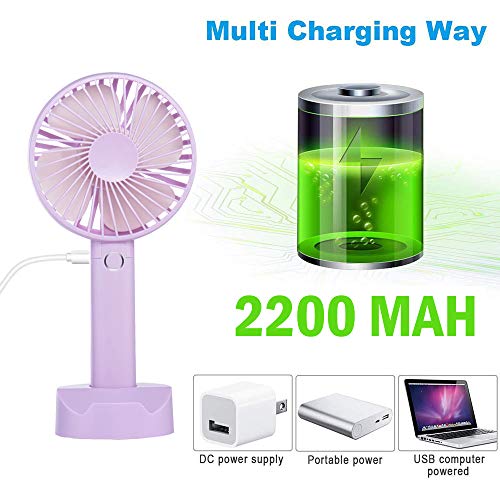 Battery Handheld Fan, Portable Battery Operated Fan : Rechargeable & Adjustable 3 Speeds Mini Personal Electric USB Fan with Desk Stand for Home/Office/Travel/Outdoor (Purple) - Thumbnail 2