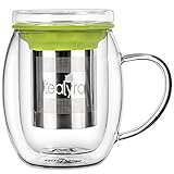 Tealyra - Venus 400ml - Tea Cup Infuser - Double Wall Glass Tea Cup with Lid and Stainless Steel Infuser Basket - Perfect Tea Mug for Office and Home Uses for Loose Leaf Tea Steeping - 13.5-ounce