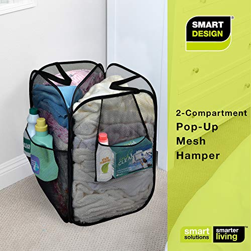 Smart Design Pop Up Laundry Hamper with Divider, Zipper, and Portable