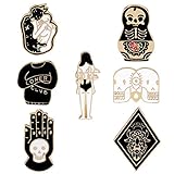 WINZIK Novelty Brooch Pin Set 7pcs Skeleton Skull Punk Series Enamel-liked Lapel Pins Badges for Unisex Child Women Girls Clothes Bags Decor