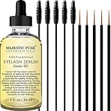 Majestic Pure Castor Oil Eyelash Serum, Promotes Natural Eyebrows & Eyelash Growth, Pure and Natural, Free Set of Mascara Brush and Eyeliner Applicator - 1 fl oz