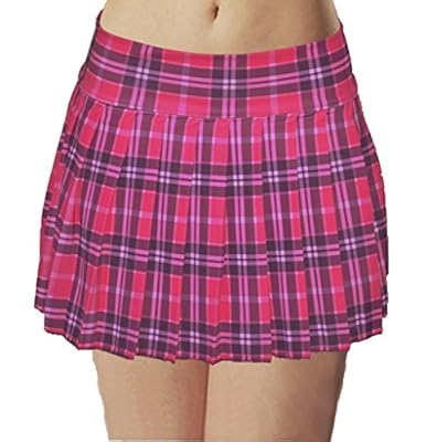 Schoolgirl Tartan Plaid Pleated Mini Skirt Hot Pink Stretch