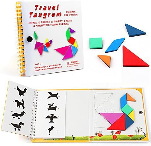 Tangram Game Magnetic Jigsaw Puzzle and Questions with 7 Magnetic Colorful Shapes Kid Adult Challenge IQ Book Educational Toy ( New Arrival Version with 360 Patterns)
