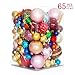 BUZIO Christmas Ball Ornaments, Shatterproof Xmas Tree Decoration (65 Pcs, 30 Styles, 7 Sizes) Perfect Hanging Ball for Holiday Wedding Party (1.5” - 4.5”)