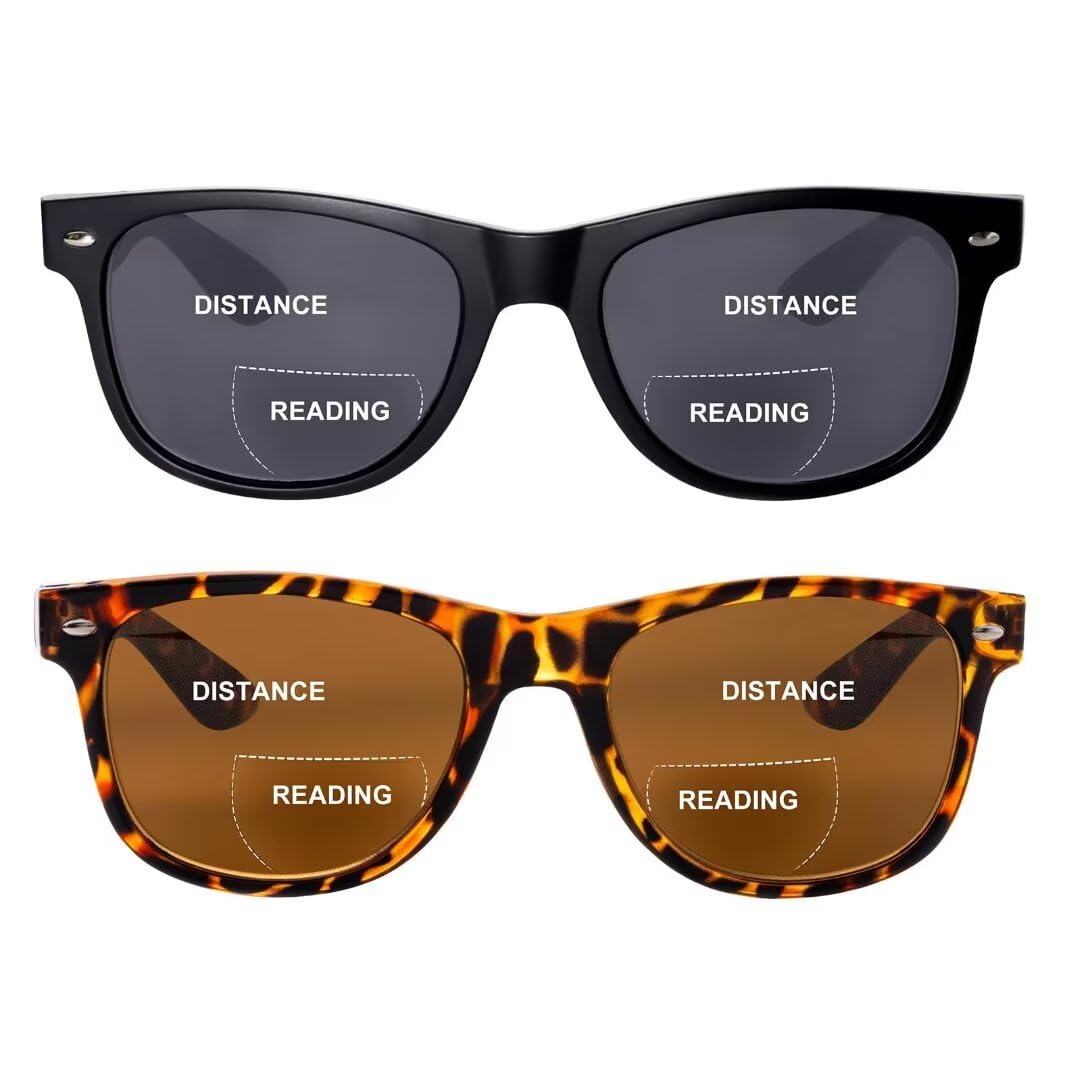 OuShiun 2 Pack Bifocal Reading Sunglasses for Women, Classic Retro Sun Readers UV400 Protection(Magnification 2.0, Black/Tortoise)