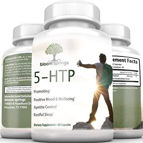 5-HTP Supplement Highest Potency Natural formula Mood Booster - Aids Sleep, Relaxation, and Suppresses Appetite - Bloom Springs 5-Hydroxytryptophan (5-HTP) | 200mg 60 Capsules