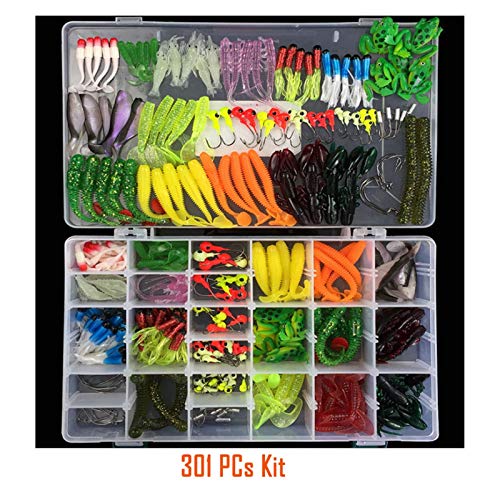 WODEJIA 301 Teile/Los Angelköder Set Gemischte Weiche Köder Köder Jig Kopf Kurbelhaken Wurm Künstliche Köder Angelkabeln… – Bild 5