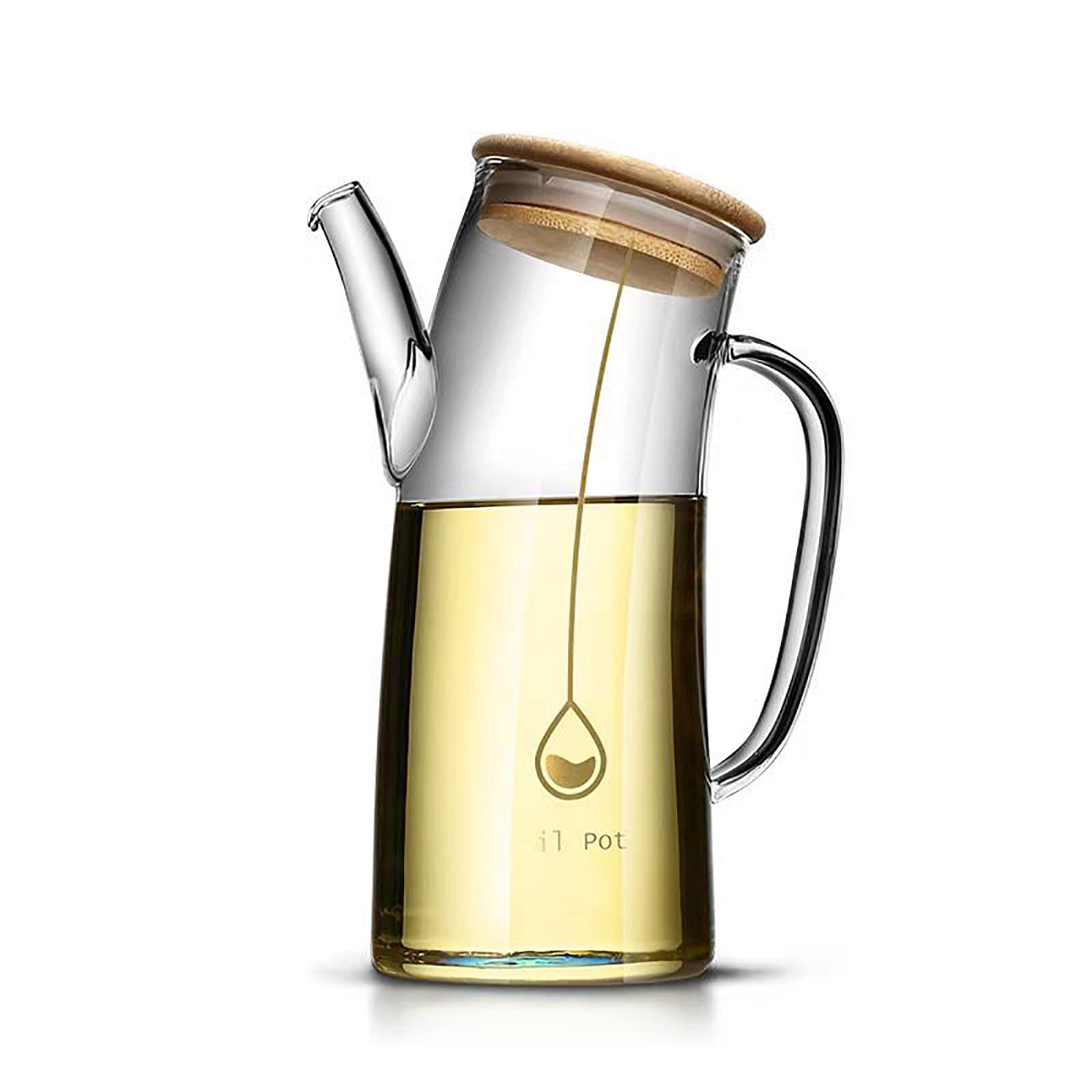 Olive Oil Dispenser, Creative Glass Oil Container for Cooking, Drip Free Vegetable Oil Pouring Bottles with Spout for Kitchen, Decorative Oil Drip Cans Decanter with Bamboo Lid (750ml)